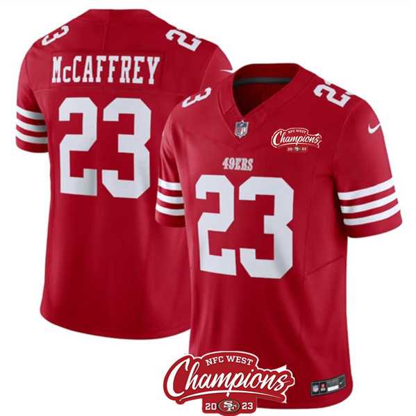 Men & Women & Youth San Francisco 49ers #23 Christian McCaffrey Red 2023 F.U.S.E. NFC West Champions Patch Stitched Jersey->san francisco 49ers->NFL Jersey